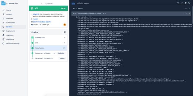 Bitbucket Pipelines logs interface